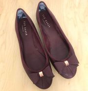 Ted Baker Sually Bow Flats in Pebbled Wine Color SZ 10/40 1/2