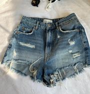 ZARA High Waisted Jeans Denim Jean Ripped Shorts