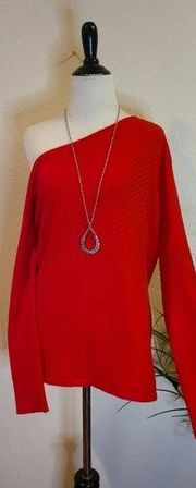 Cyrus Red Off the Shoulder Asymmetrical Sweater Size Large