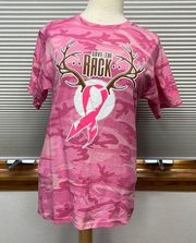 S // Port & Company Pink Camouflage Breast Cancer Ribbon Save the Rack T-shirt