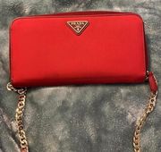 Red Nylon Zip Wallet With Added Chain