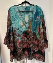 Dressbarn long chiffon multi color top in size 2x