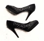 WHBM black satin embellished stiletto heels 6