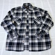 Heritage plaid black and white heavy flannel shirt shacket