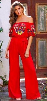 NEW  Red Floral Off the Shoulder Jumpsuit | Small