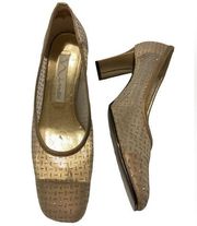 NINA Gold Sparkle Mesh Heel Pumps Wedding Shoes SIZE 8