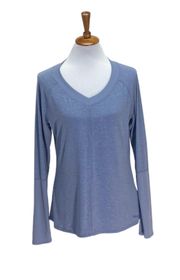 Womens V Neck Long Sleeve Base Layer Top Blue Size L Outdoor Gorpcore