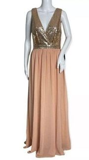 Lulus  Dress Womens Large Elegant Encounter Maxi Blush Pink Champagne Sequin Gown