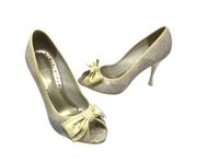 BCBGirls yellow snake patent leather bow peep toe heels 7.5