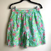 Lilly Pulitzer Vintage Linen Blend High-Waist Floral Pastel Pleated Shorts 10