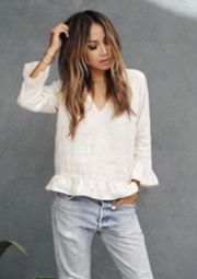 Posie Linen Ruffle Top in Cream - XS