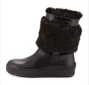 Aquatalia Kamila Black Leather Faux Fur Snow Boots Size 8