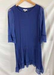 H Halston Pleated Asymmetrical Dress Blue Size XS