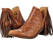 Circle G Handcrafted Leather Studded Fringe Western Ankle Boot