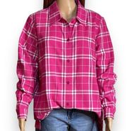 Pink Button-Down Plaid Top Women’s Size Medium Oversized NWOT