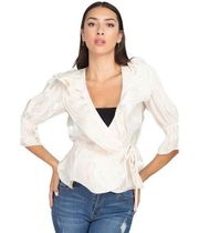 Iris Champagne Ivory Surplice Short Sleeve Wave Ruffle Wrap Top​​​