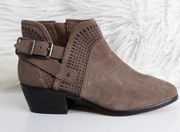 Vince Camuto  Taupe Grey Perforated Suede Buckle Ankle Booties
