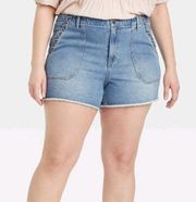 Knox Rose Light Wash Embroidered Side Pockets Raw Hem Mid Rise Shorts Sz 10 NEW