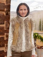 Sundance Lotus Blossom Goat Suede Leather Fur Vest Vintage Tan