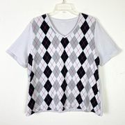 Vintage y2k Liz Claiborne Grey & Black Argyle Tshirt Size 0X