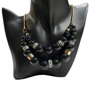 Black and Gold Beaded Bib Necklace