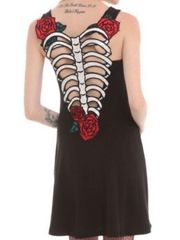 Hell Bunny Skeleton Cutout Ribcage Skater Black Dress Women’s Medium