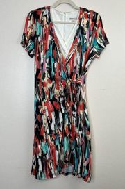 Miraclesuit Faux Wrap Dress Abstract Multicolor Art Print Shapewear Size 8