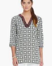 Sigrid Olsen Cotton Beaded Print Tunic Top Size S NWT