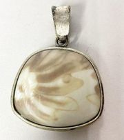 Coldwater Creek Brown & White Large Beachy Art Glass Pendant Necklace