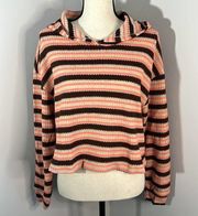 Lush Coral/ Brown Striped Brushed Knit Hoodie Medium