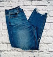American Eagle Hi Rise Tom Girl Jeans Women's Size 4 Medium Wash Frayed Edge
