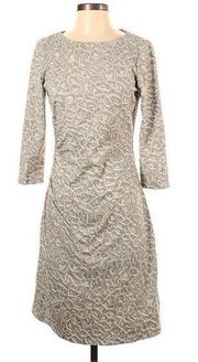 J. McLaughlin Grey Beige Jacquard 3/4 sleeve shift dress business casual size M