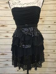 My Michelle Black Sequin Mesh Tiered Dress NEW