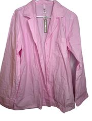 Cotton Poplin Button Up Shirt Collared Baby Pink L Oversized Sleep NWT