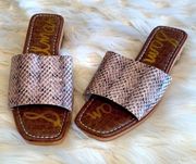 Sam Edelman  Beige Snakeskin Valery Square Toe Wedge Slip On Slides Sandals 8 M