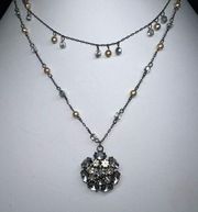 White House Black Market Rhinestone Pendant Double Layer Necklace