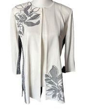 Ming Wang Open Front Jacket with Floral Design 3/4 Sleeves Sz Small NWT