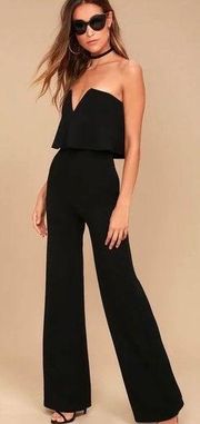 Lulus  Power of Love Black Strapless Wide Leg Stretch Crepe Jumpsuit Small