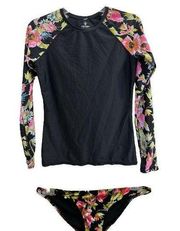 Volcom Rash Guard w Floral Mesh Sleeves and Bikini Bottoms