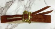 Suede 2 Tone Adjustable Belt with Abstract Gold Buckle