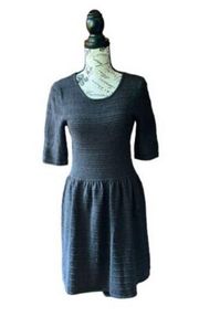 Womens Charcoal Gray Short Sleeve Pullover Knit Mini Dress  S