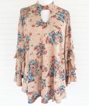 Floral ruffle sleeve tunic blouse Size Medium