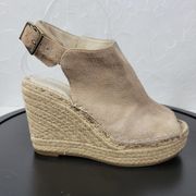 Kenneth Cole NY Odette Womens Sandals Size 7 Tan Suede Peep Toe Wedge Espadrille
