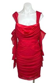 Akira NWT Forgive Me Off Shoulder Red Ruched Formal Bodycon Sexy Mini Dress Sz L