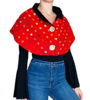 NWT Marie Roberat Red Colorful Geometric France Wool Cover-Up Shawl