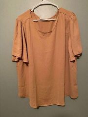 Zenana Outfitters Mustard Yellow Rolled Sleeve Boat Neck Top Size 2X NWOT