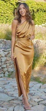 Petal & Pup Nadia One Shoulder Bronze Satin Maxi Dress 2