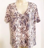 | Navy Pink Snake Print V-neck T-Shirt Medium