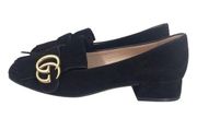 MARMONT GG LOGO FRINGE BLACK SUEDE FRINGE LOW HEEL KILTIE LOAFER SHOES 35