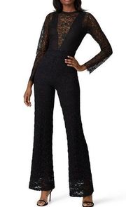 Nightcap Serata Black Lace Long Sleeve V-Neck Flare Leg Jumpsuit Size M